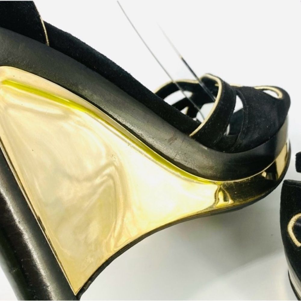 🛍️ Fendi Authentic Black Metallic Suede Wedge Sandals